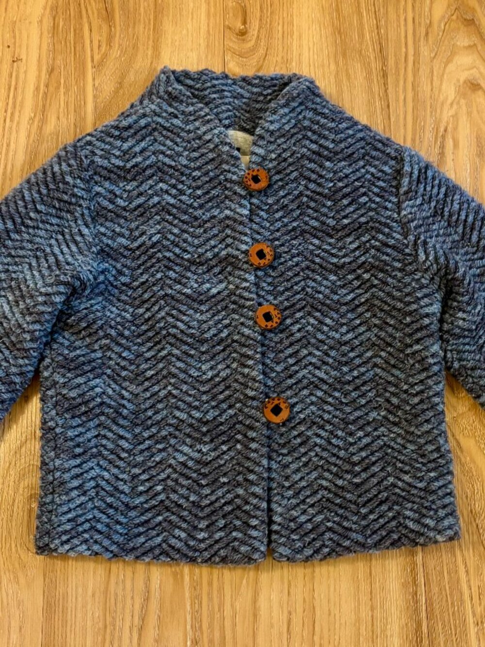 Fort Kids Shepherd Wool-Blend Coat in Blue/Grey Melange in 8Y